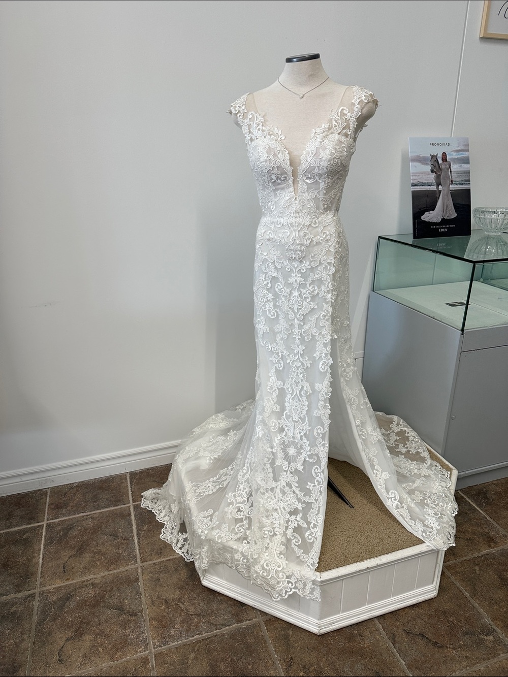 Lace Illusion Plunge Bridal Gown in White